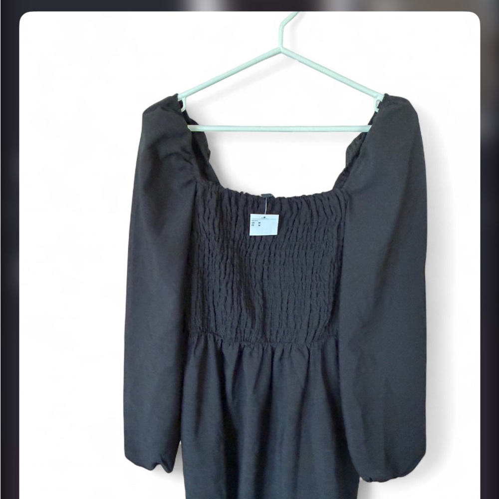 H&M Divided Black Smocked Top/dress-with Puff Sleeves